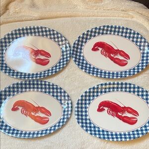 Blue and Red Lobster Dinner Plates Set